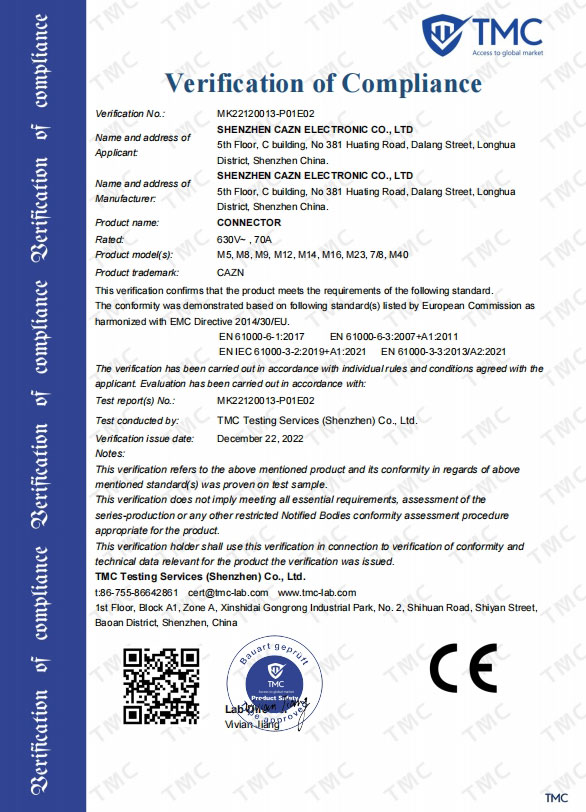 CAZN M12 커넥터 ROHS 인증서