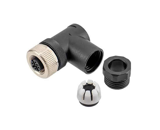 M12 각진 암컷 플라스틱 조립 플러그 (나사)