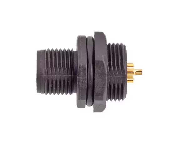 M12 남성 전면 마운트 소켓 (솔더, 나사 M15*1, 플라스틱 유형)