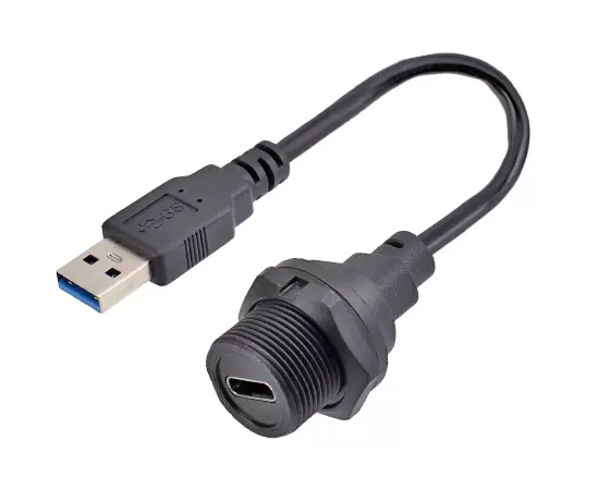 Type-C Female Back Mount Receptacle to USB Male Overmolded 케이블 (스레드)