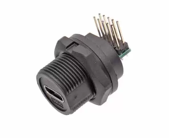 Type-C 암컷 백 마운트 각도 PCB 리셉터클 (스레드)