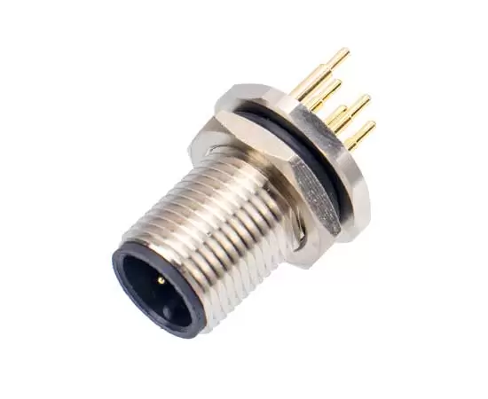 M12 수컷 백 마운트 소켓 (PCB, 나사 M12*1, 접지 유형)