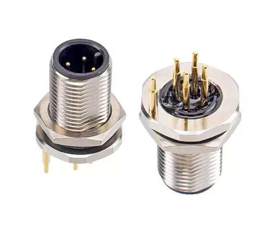 M12 수컷 백 마운트 소켓 (PCB, 나사 M12*1, 접지 유형)