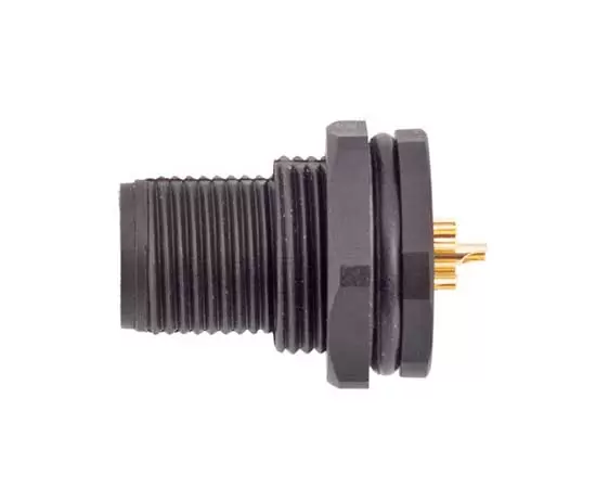 M12 수컷 백 마운트 소켓 (솔더, 나사 M15*1, 플라스틱 유형)