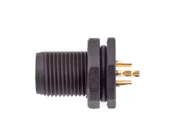 M12 수컷 백 마운트 소켓 (솔더, 나사 M12*1, 플라스틱 유형)