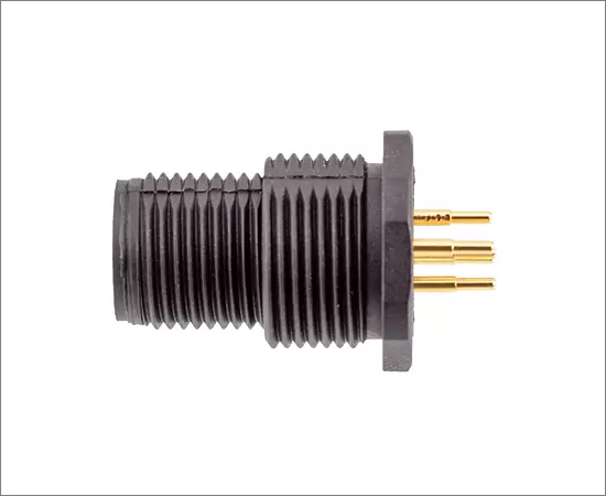 M12 수컷 백 마운트 소켓 (PCB, 나사 M15*1, 플라스틱 유형)