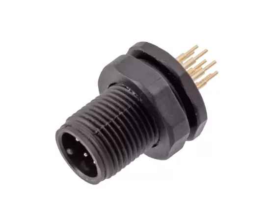 M12 수컷 백 마운트 소켓 (PCB, 나사 M12*1, 플라스틱 유형)