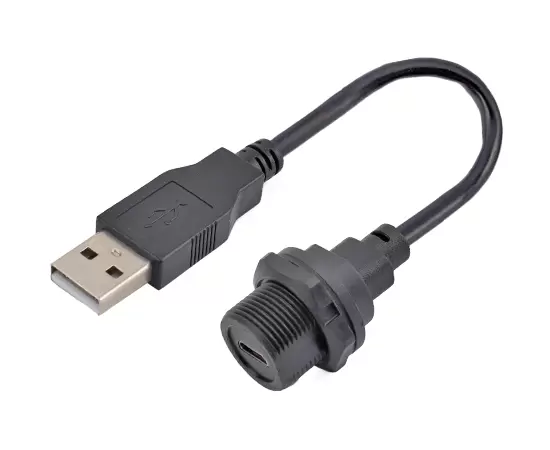 마이크로 USB 암컷 등 마운트 리셉터클에서 USB 2.0 남성 오버 몰드 케이블 (스레드)