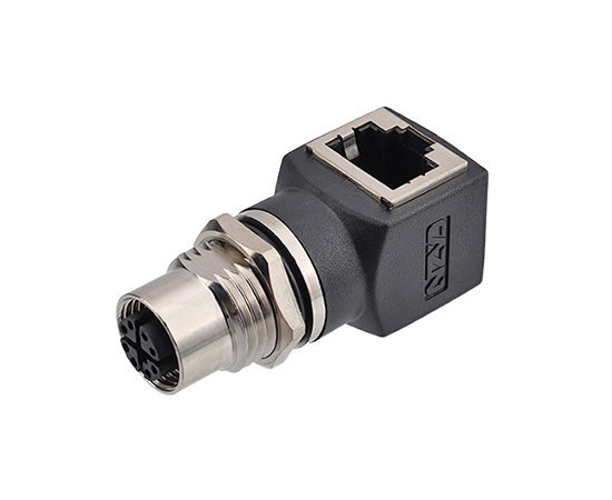 M12 각진 암컷에서 RJ45 어댑터 90 ° (데이터 유형)