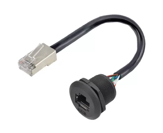 EP-RJ45 패널 전면 설치 여성 소켓/와이어 접착제 충전물이있는 남성 직선 플러그 (나사산)