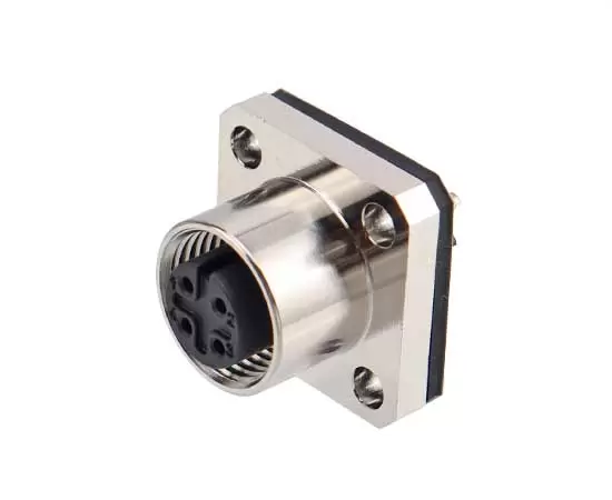 M12 Square Flange 암 소켓 (Solder, 14*14)