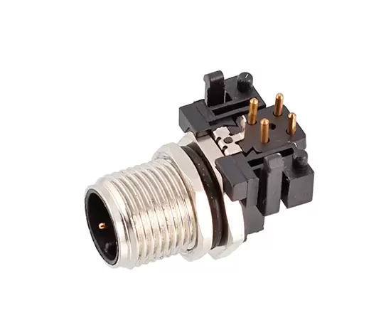 M12 곡선 바늘 소켓 (PCB, 나사 M12*1)